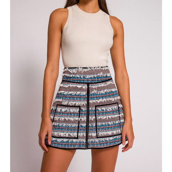 See by Chloé Deep Water Multicolor Fringe Tweed Mini Skirt Size 38 - Picture 1 of 6
